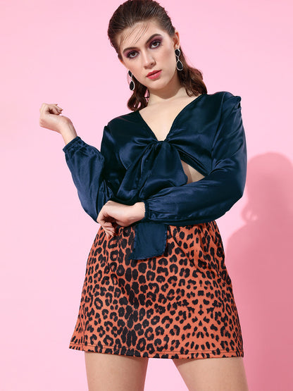 SCORPIUS Blue Satin Top