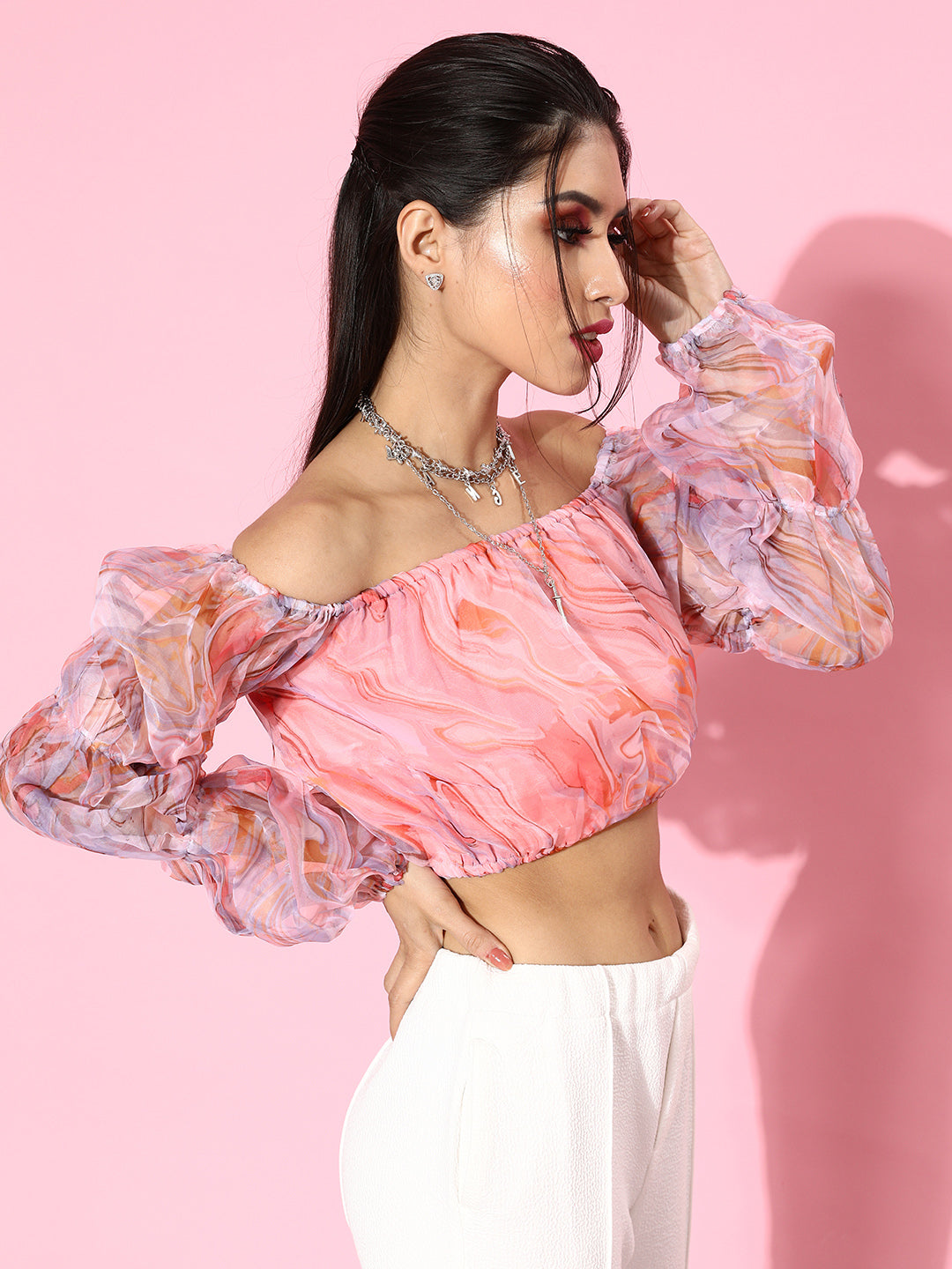 SCORPIUS Pink Floral Organza Top