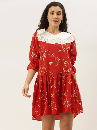 Gorgeous Red Floral Waisted Dress