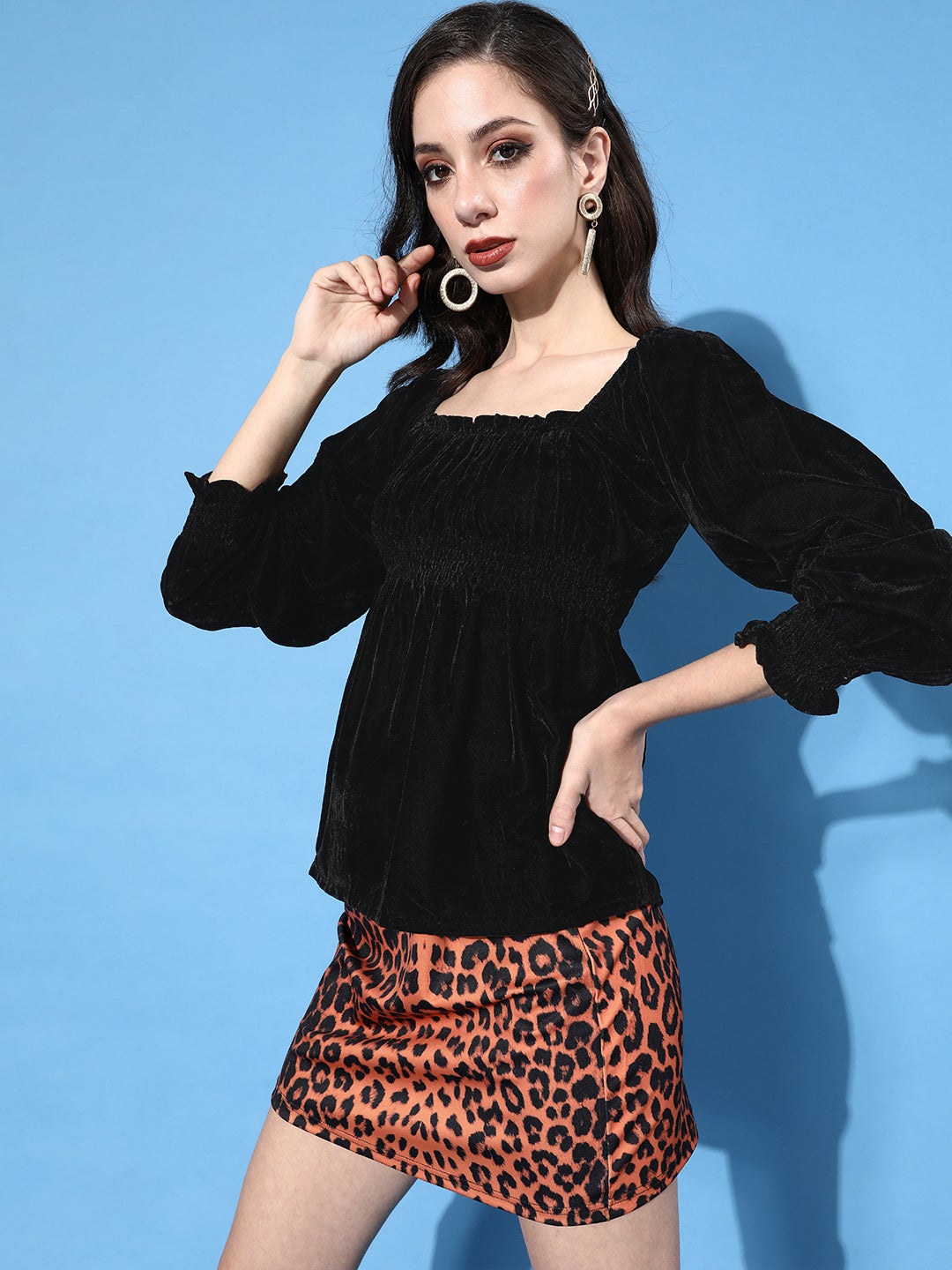Designer Navy Velvet Top