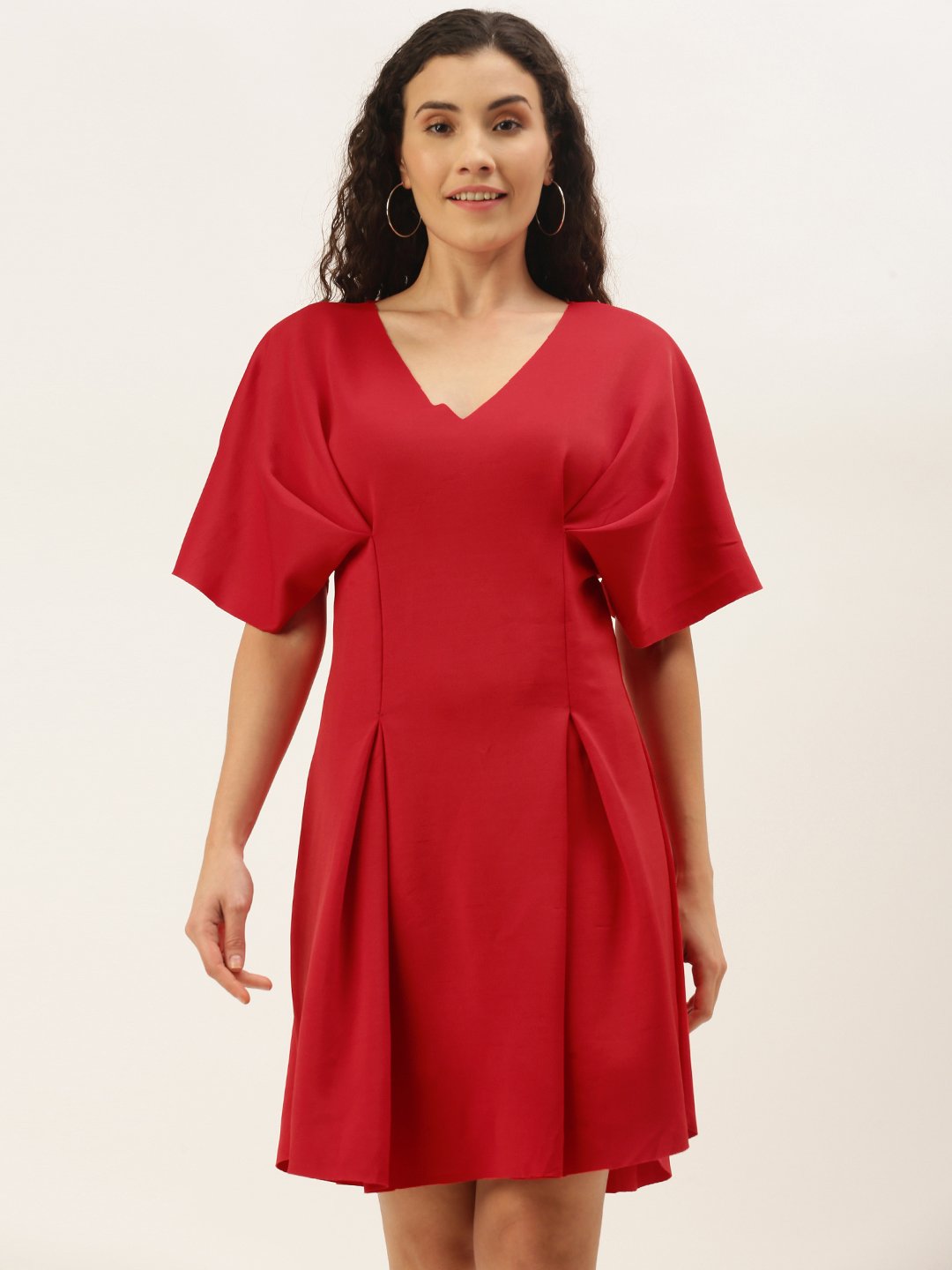 Gorgeous Red Solid Waisted Dress