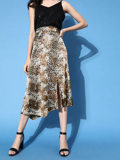 Cheetah Print Satin Skirt