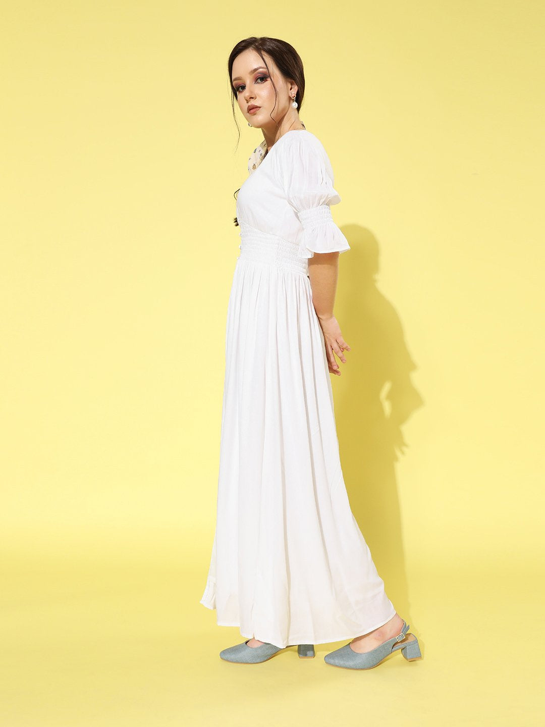 SCORPIUS White Solid front slit long Dress