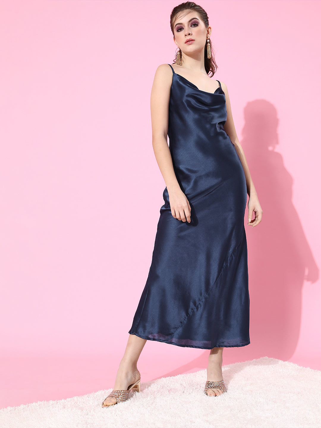 SCORPIUS Satin Navy Camisole Dress