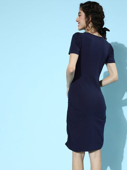 SCORPIUS Navy solid Sweetheart Neck mini Dress