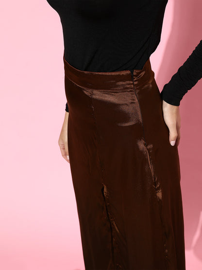 Scorpius Chic Brown Solid Satin Skirt