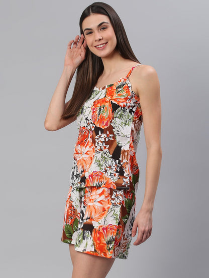 Cation Orange Printed Strap Night Suit