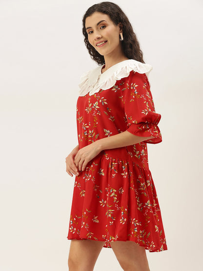 Gorgeous Red Floral Waisted Dress