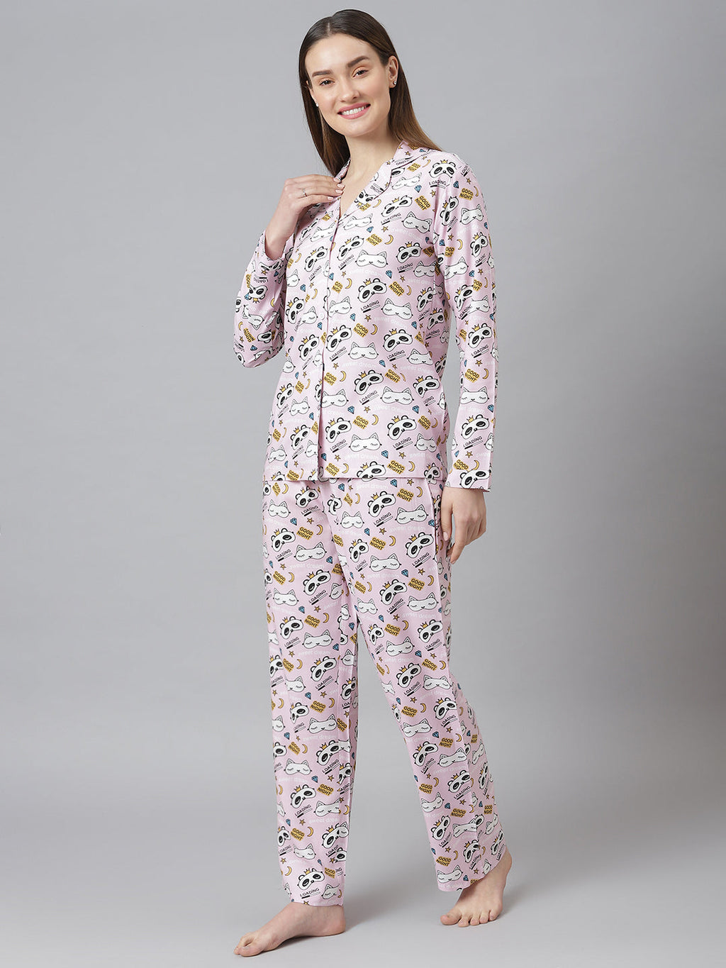Cation Pink Printed Night Suit