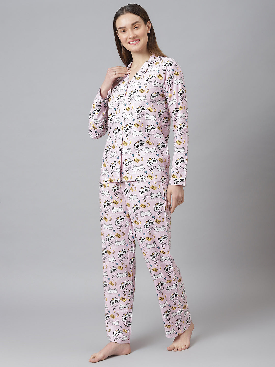 Cation Pink Printed Night Suit