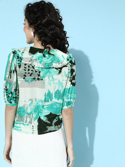 SCORPIUS Green printed Over the Board Collared Shirt