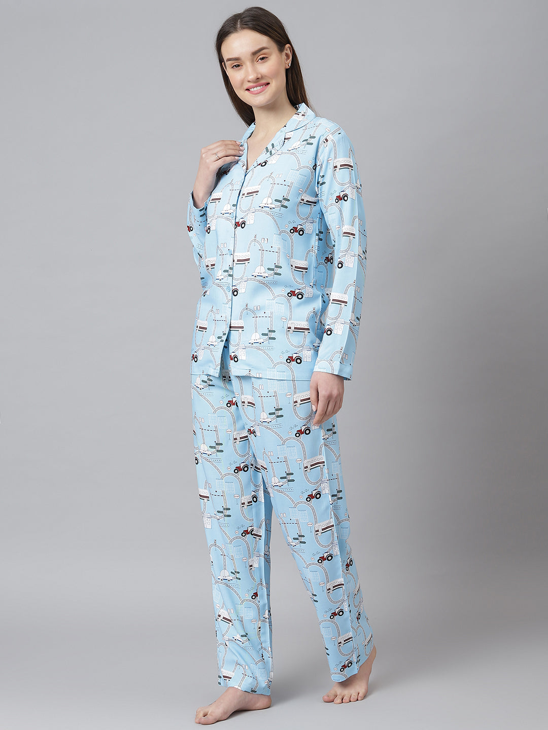 Cation Blue Printed Night Suit