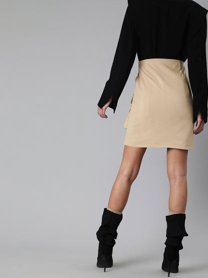 SCORPIUS Overized pockets mini skirt-Beige