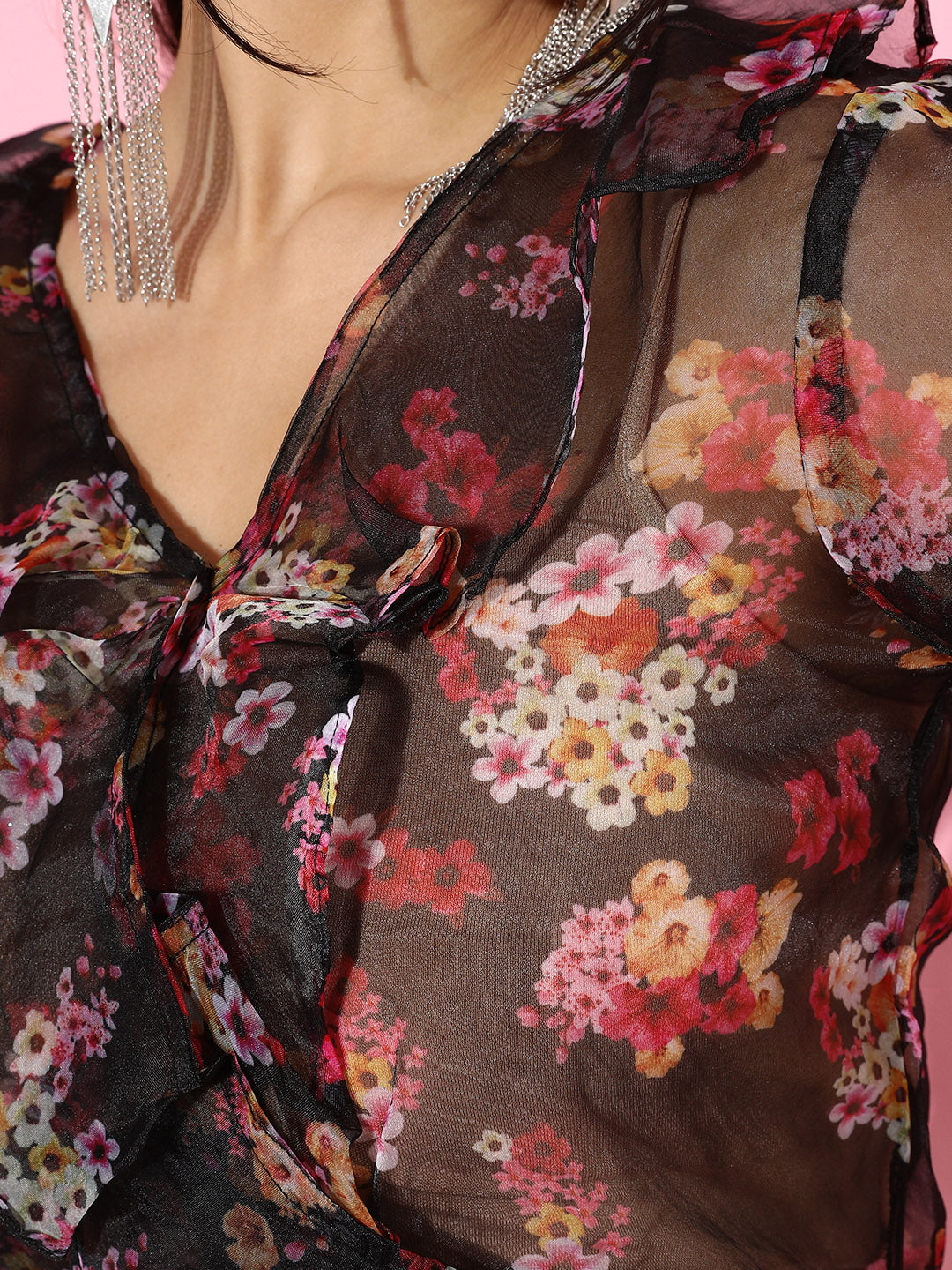 SCORPIUS Black Floral Organza Top