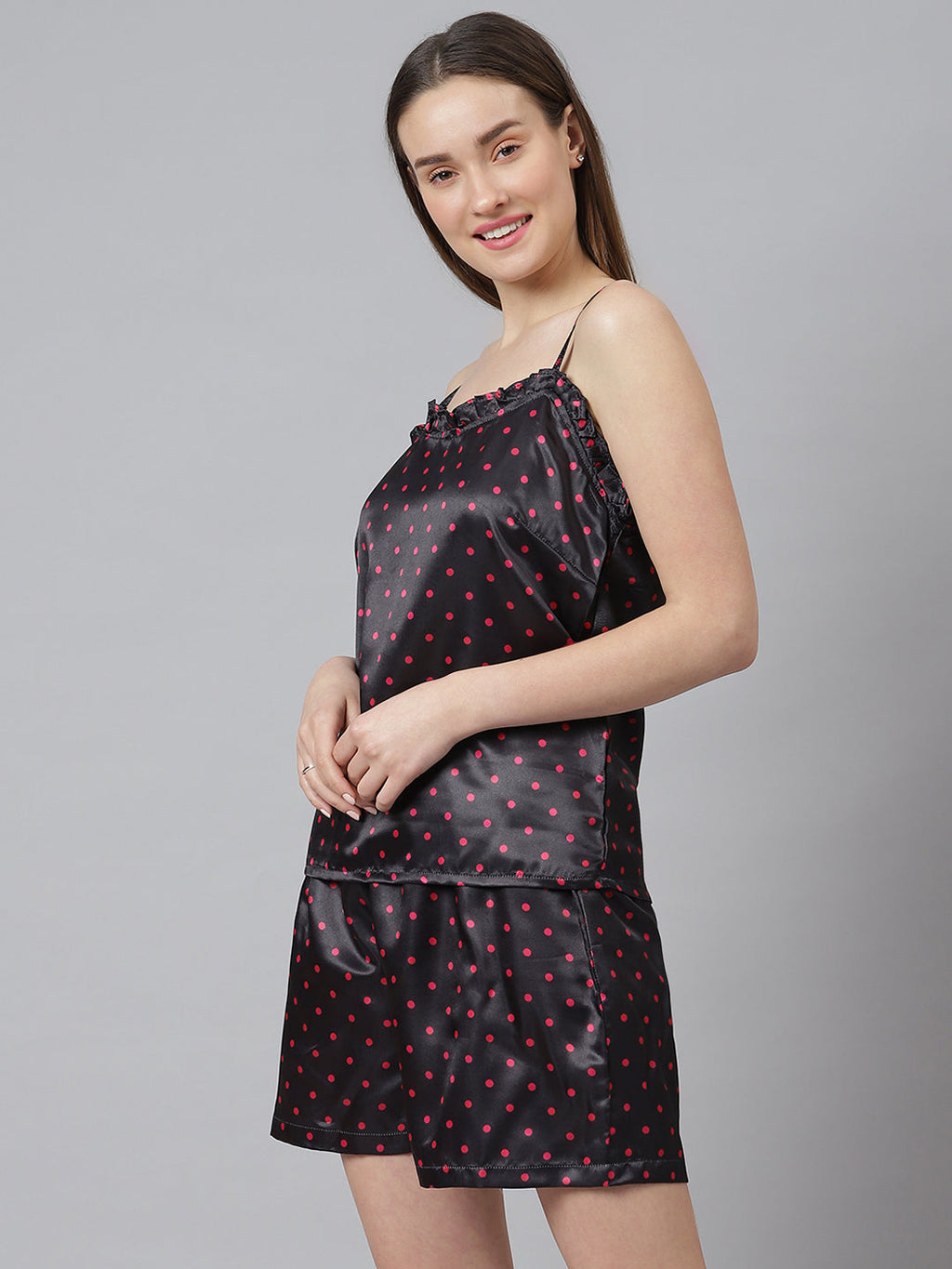 Cation Black Satin Night Suit