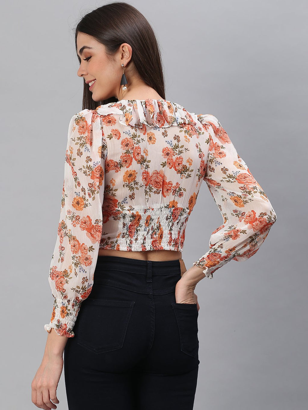 White Orange Floral Top