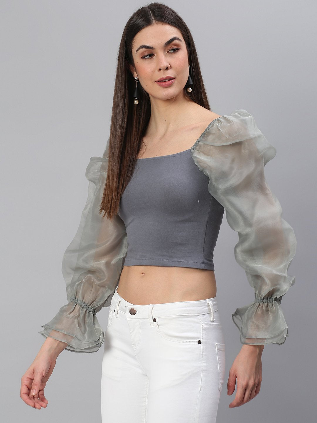 Grey Puff Sleeve Top