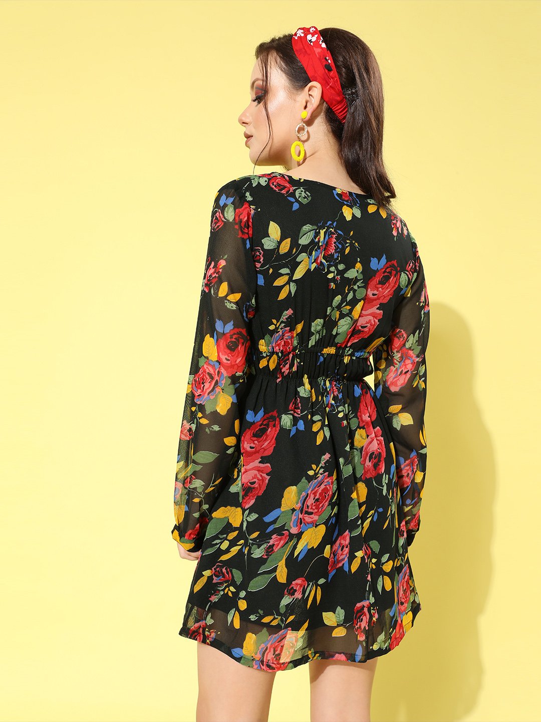 SCORPIUS Black Printed Waisted mini Dress