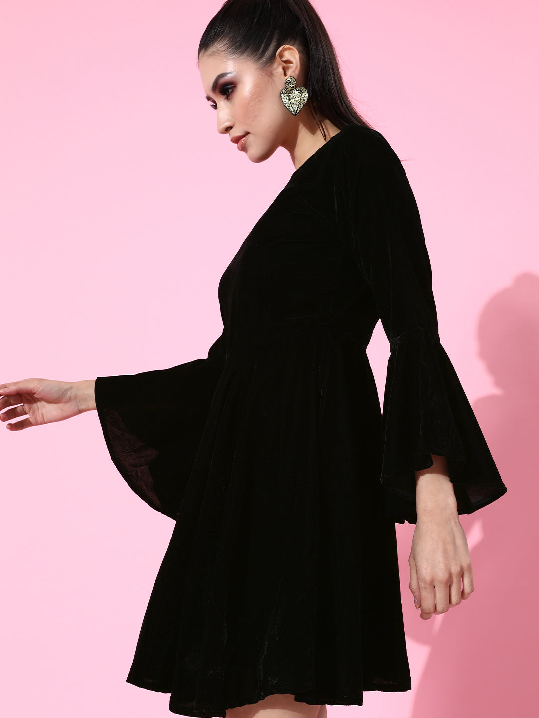flare sleeve skater dress ASOS DESIGN flared sleeve skater mini dress in black