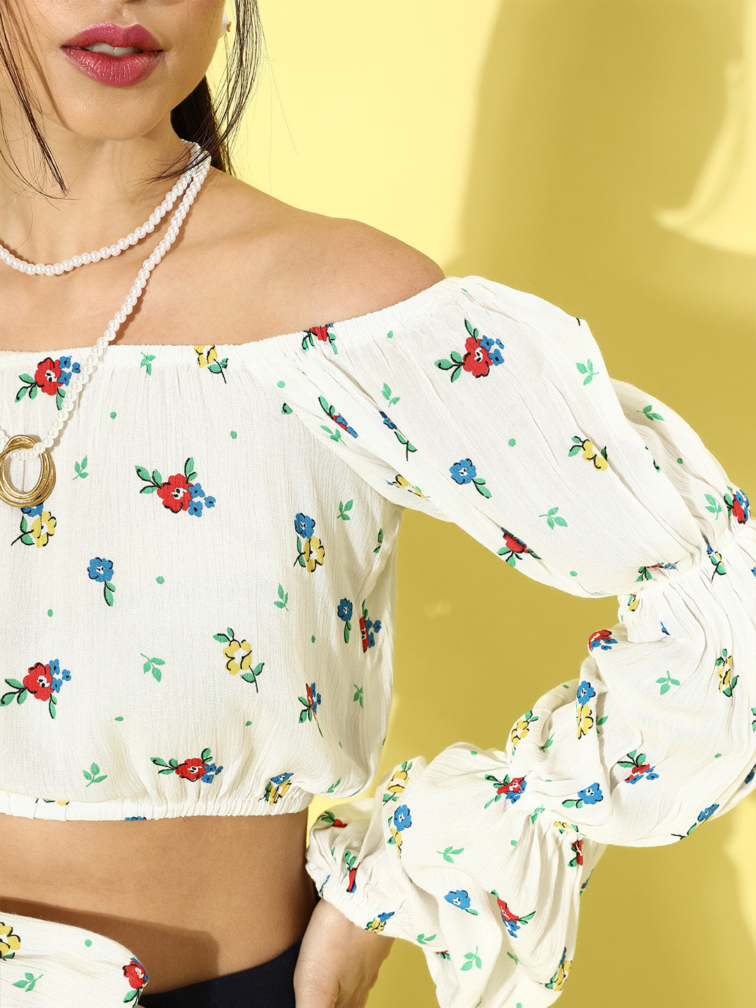 SCORPIUS White Printed Rayon Crepe Top