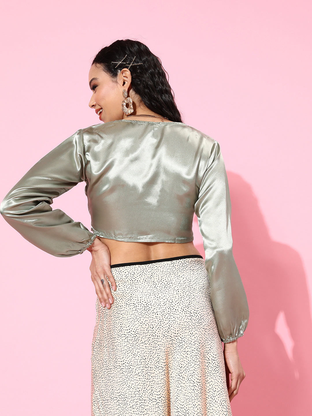 SCORPIUS Grey Satin Top