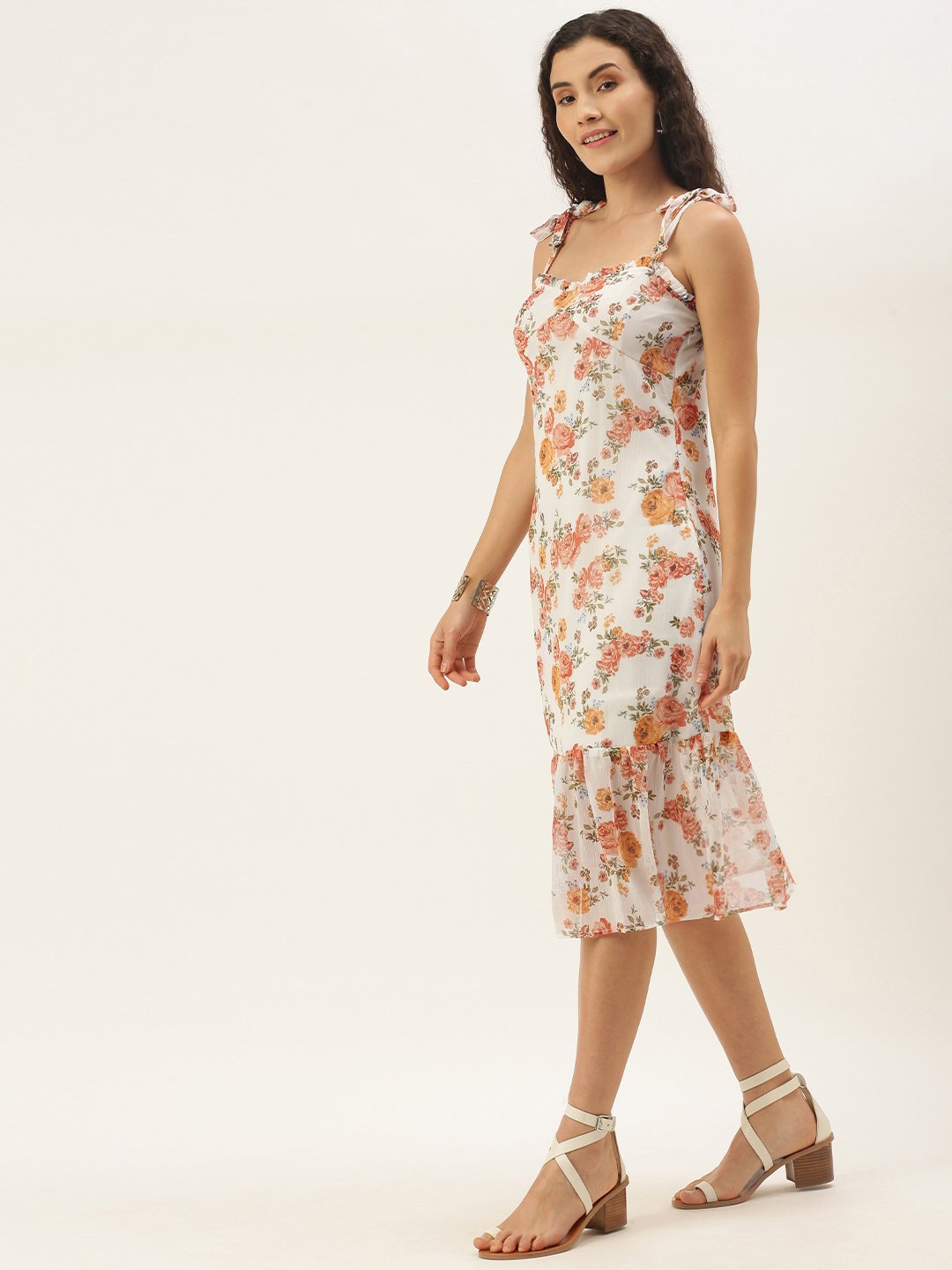 White Orange Floral Dress