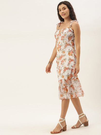 White Orange Floral Dress