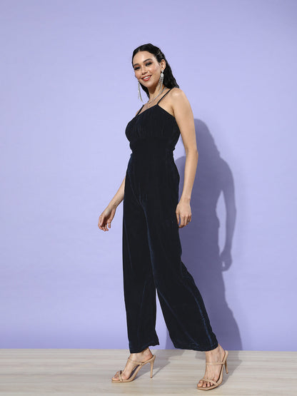 SCORPIUS Navy Velvet Jumpsuit