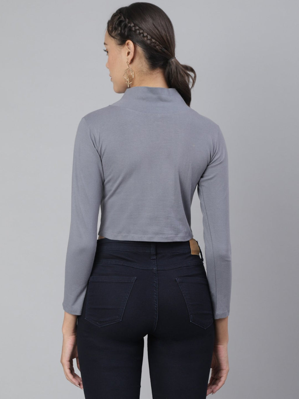 SCORPIUS Grey Full sleeve high neck croptop
