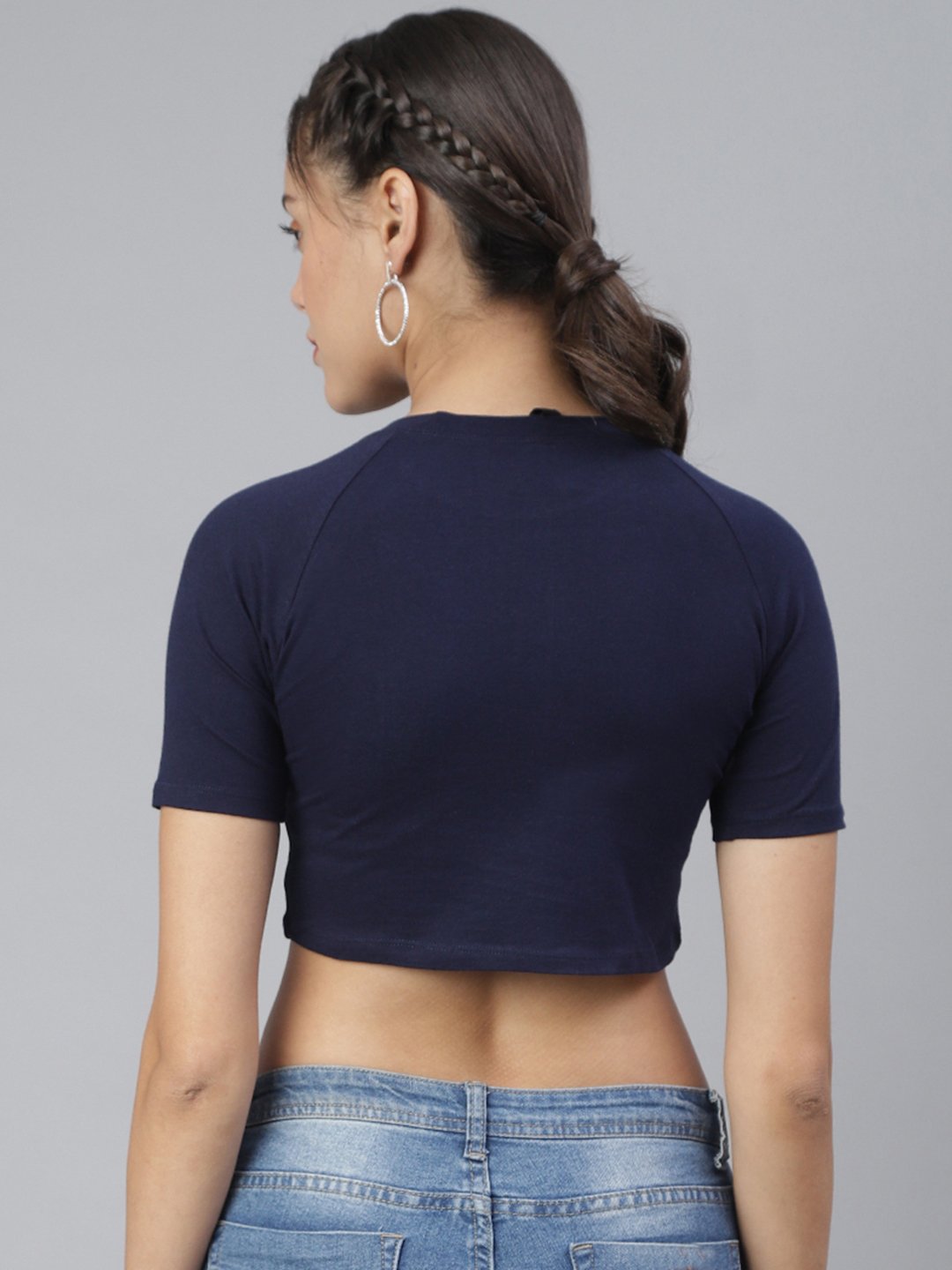 SCORPIUS Navy Hoseiry Casual Crop top