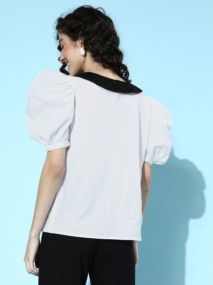 SCORPIUS White solid Shirt with Black Over the Board Collar