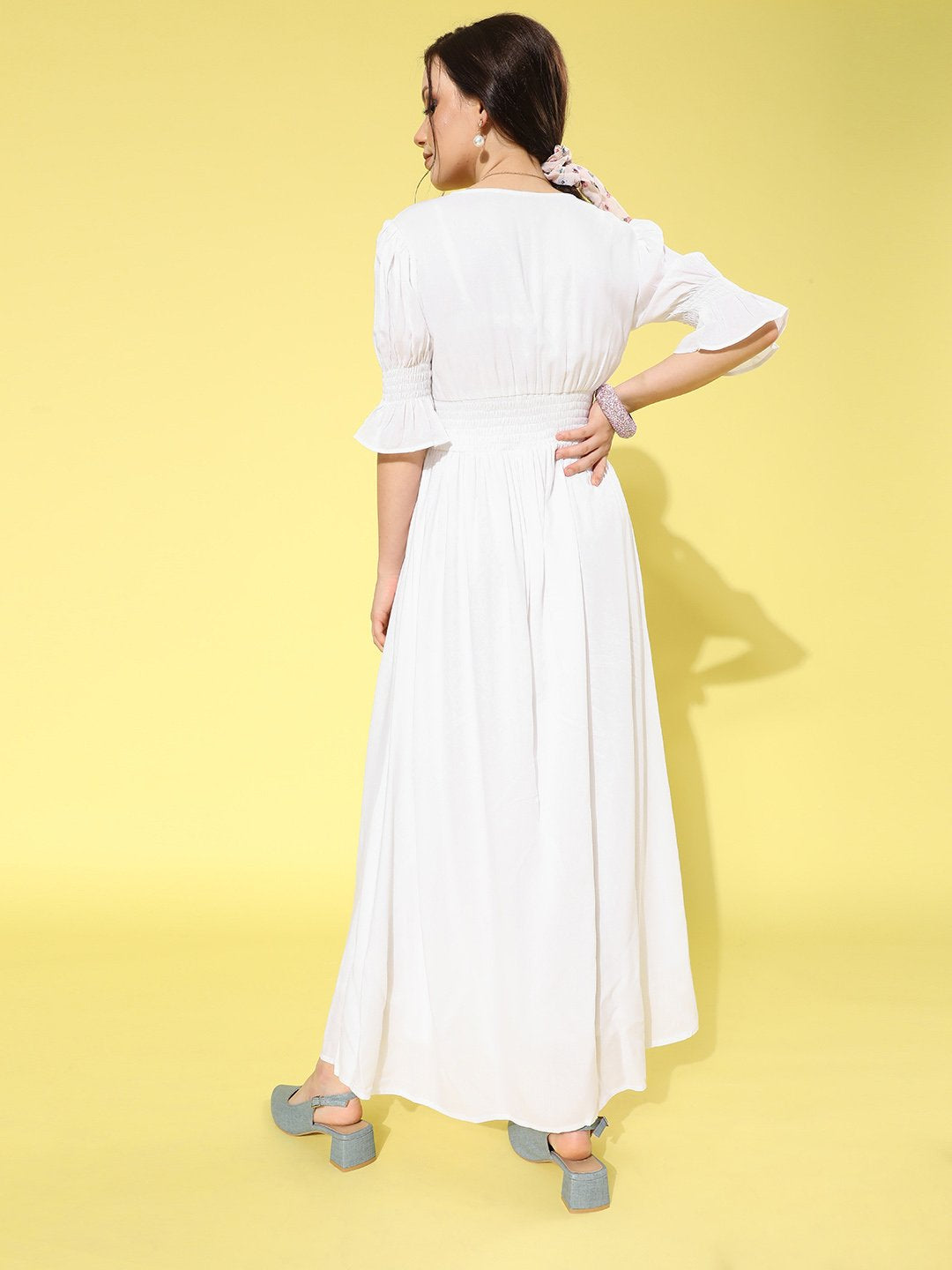 SCORPIUS White Solid front slit long Dress