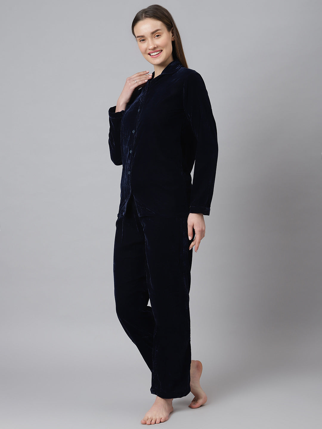 Cation Navy Blue Velvet Night Suit
