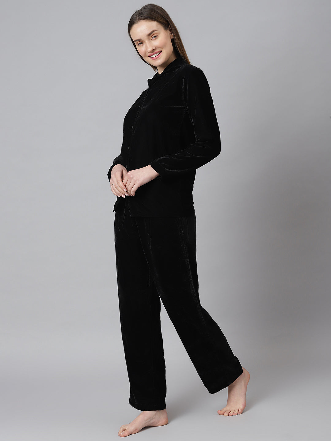 Cation Black Velvet Night Suit