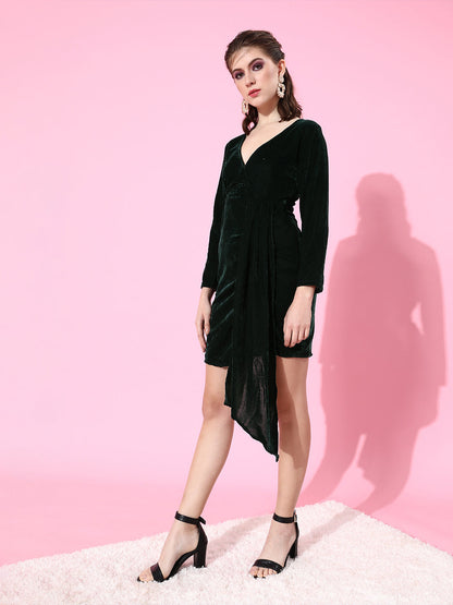 SCORPIUS Velvet Front tail Green Dress