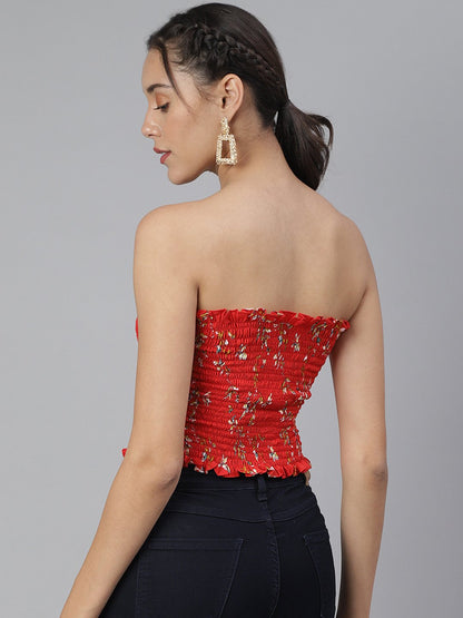 SCORPIUS Red Printed off shoulder crop top