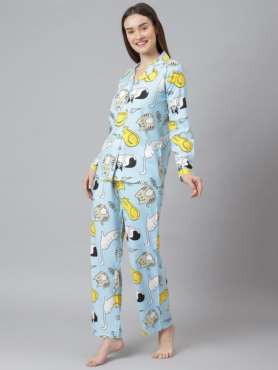 Cation Blue Printed Night Suit