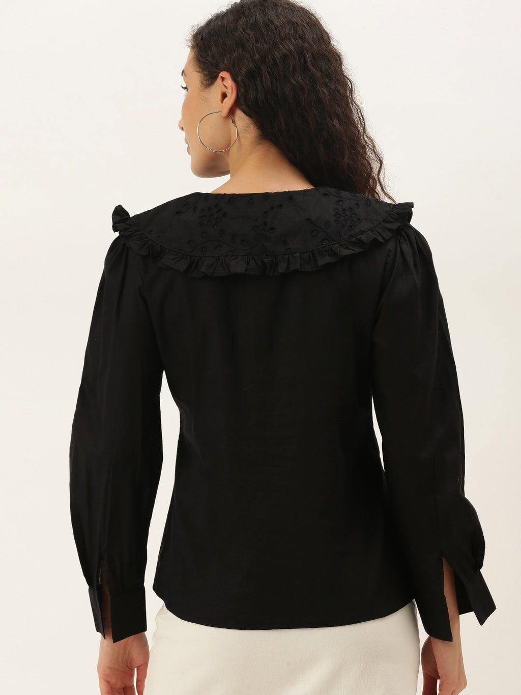 Stylish Black Above the Keyboard Collar Shirt