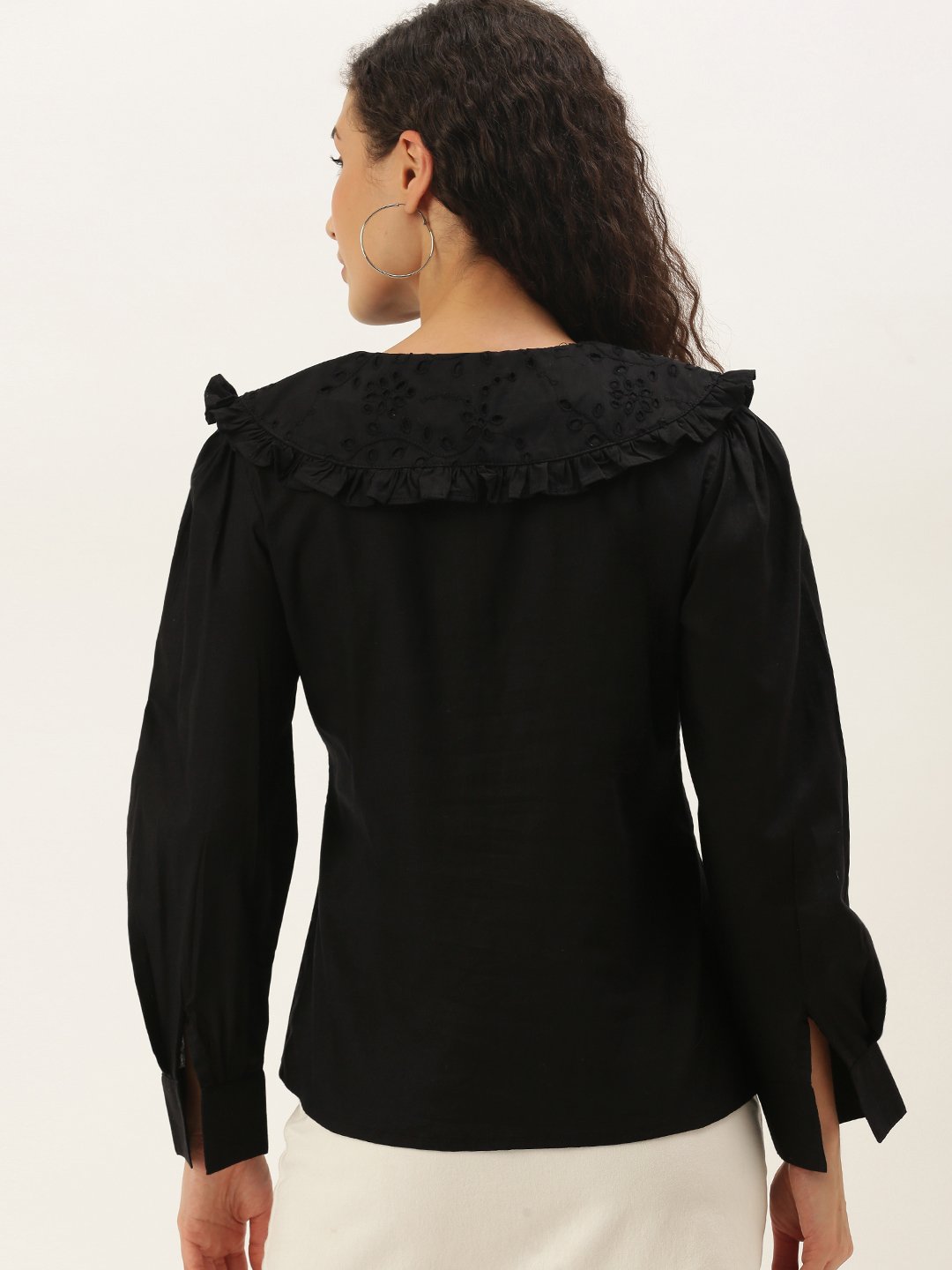 Stylish Black Above the Keyboard Collar Shirt