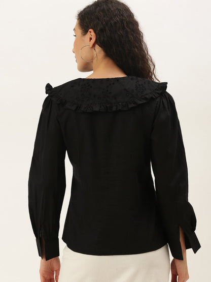 Stylish Black Above the Keyboard Collar Shirt