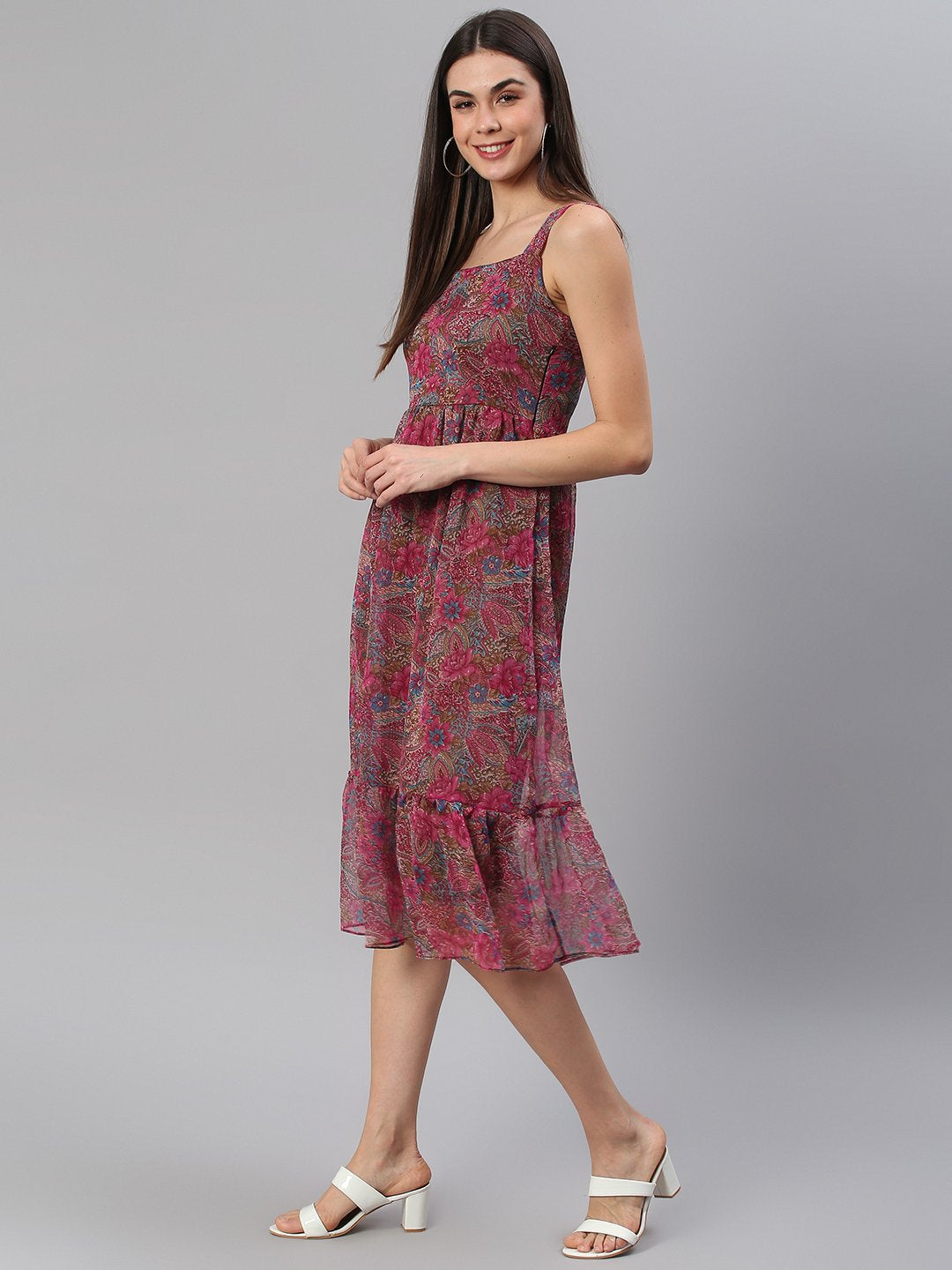 Printed Pink Midi Dress