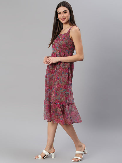 Printed Pink Midi Dress