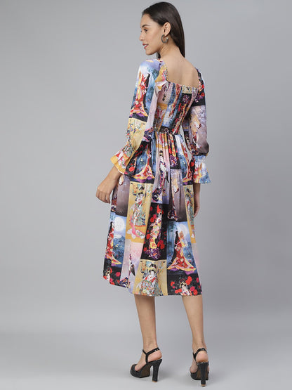 SCORPIUS Black Printed Smocked Dress
