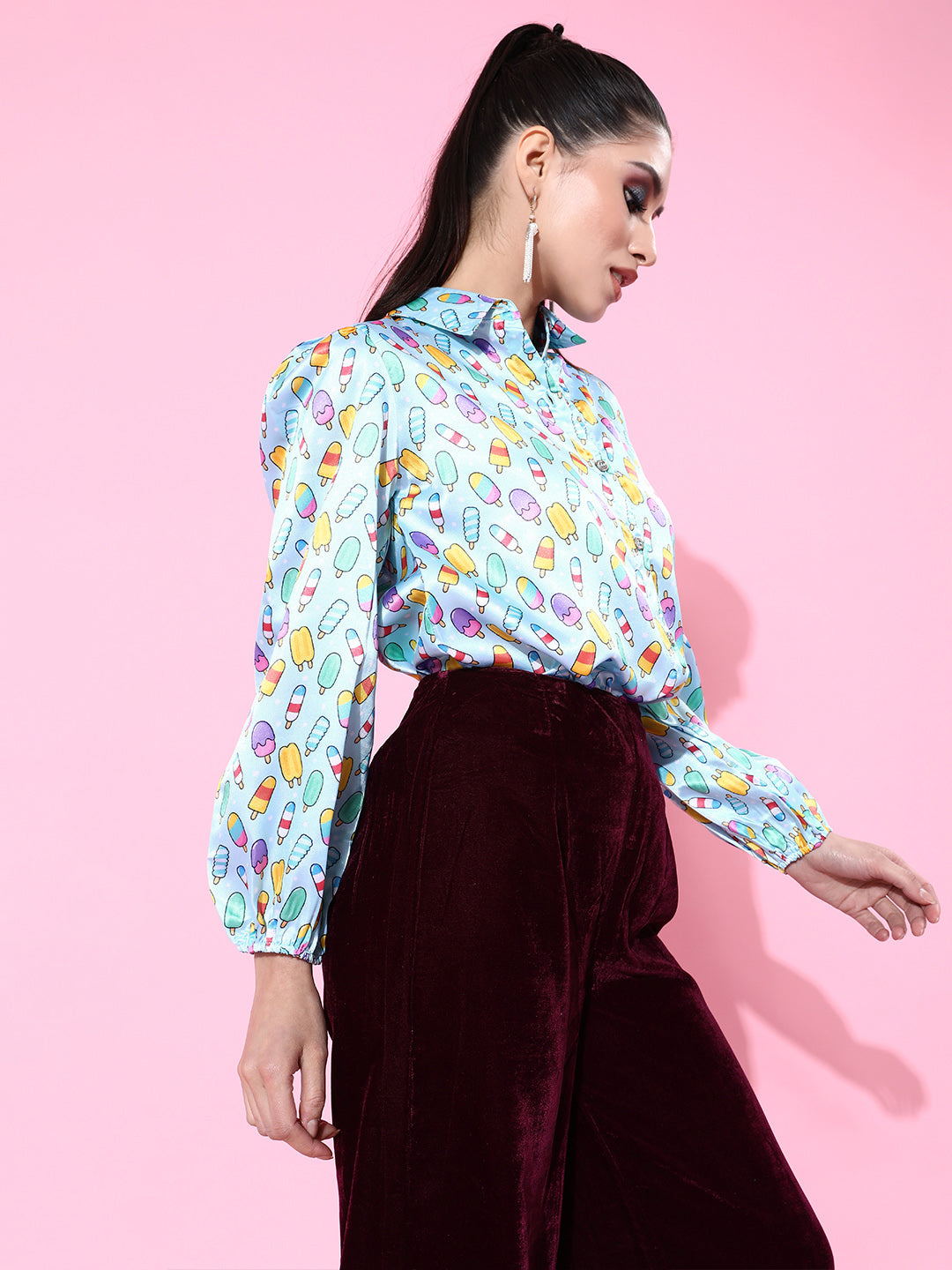 SCORPIUS Blue printed Satin shirt