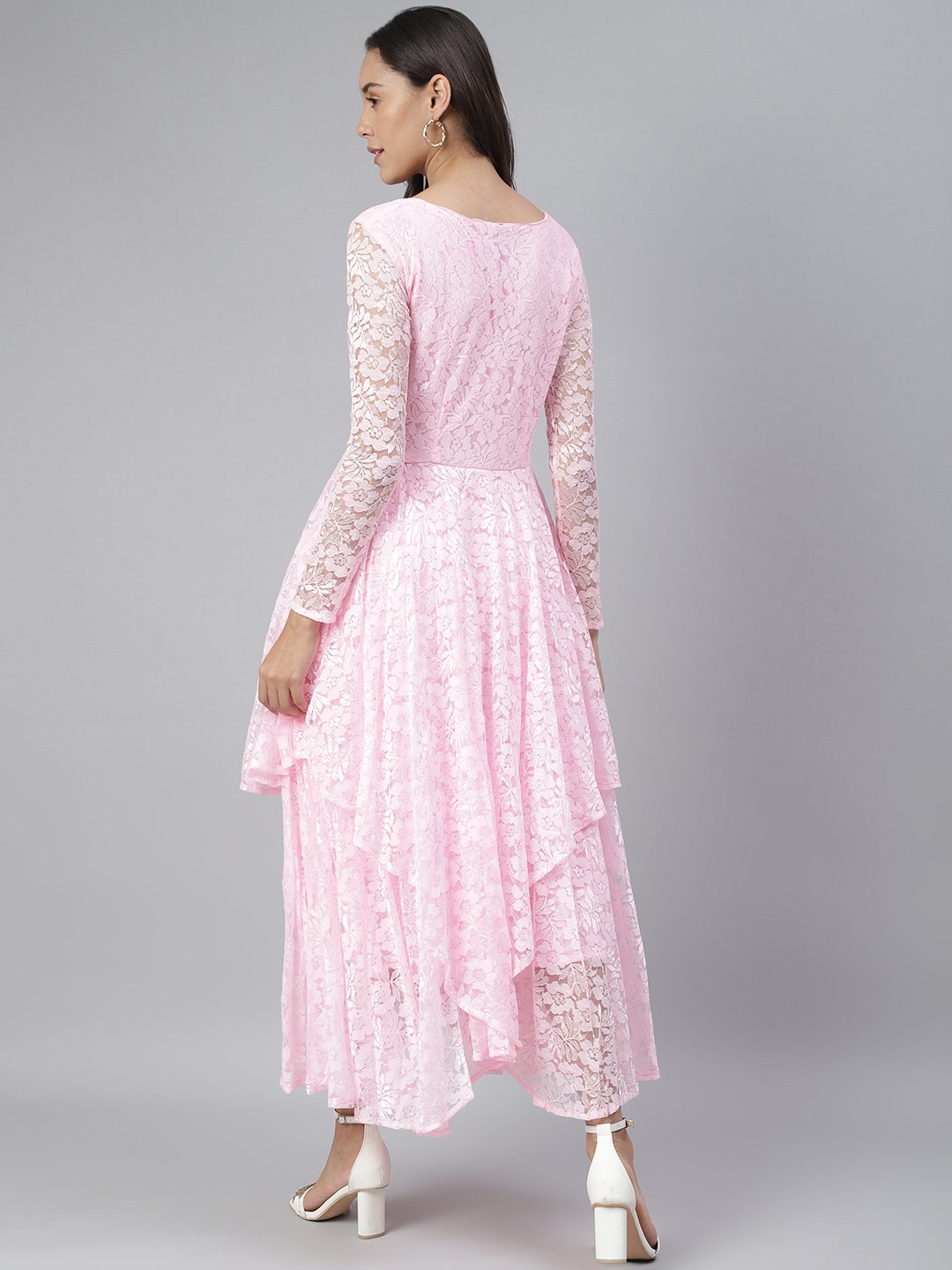 SCORPIUS Pink Flared Printed maxi Dress