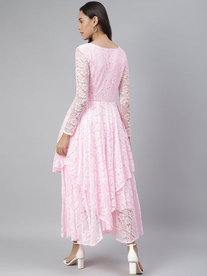 SCORPIUS Pink Flared Printed maxi Dress