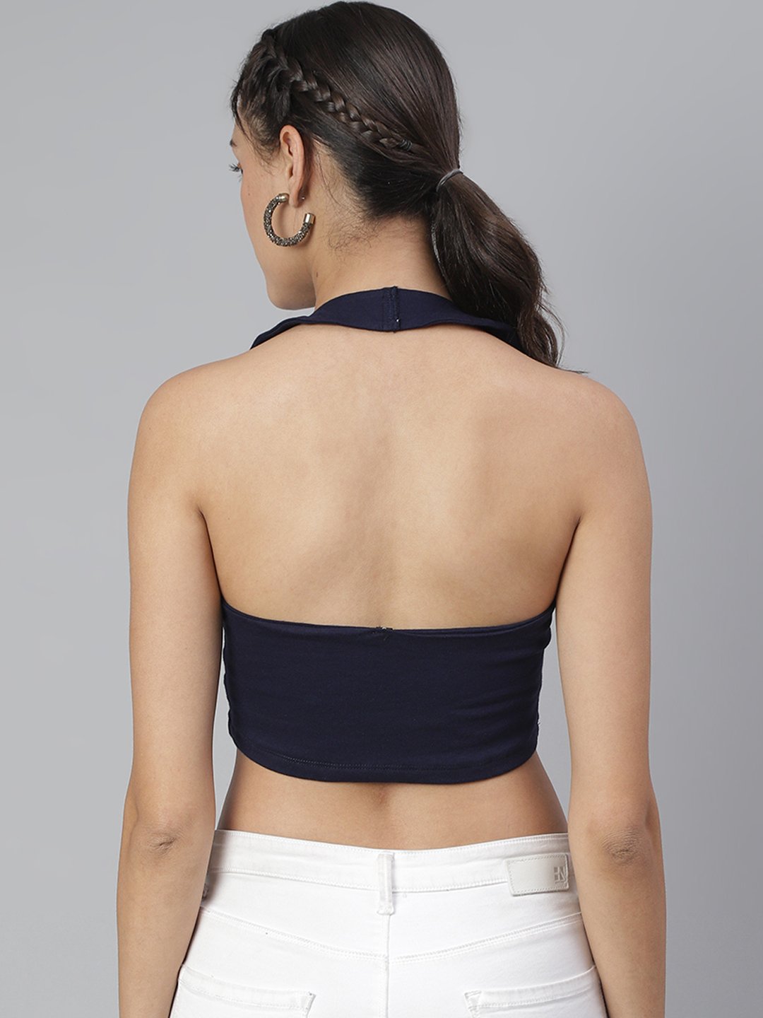 SCORPIUS Navy Haulter neck croptop