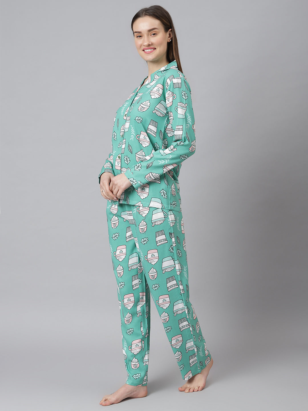 Cation Green Printed Night Suit