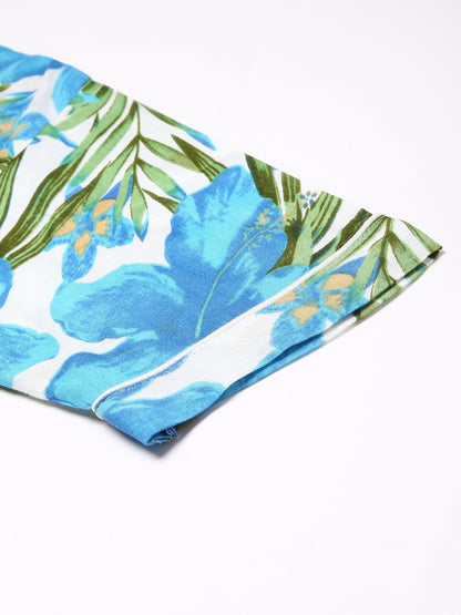 Cation Blue Tropical Print Night Suit