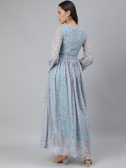 SCORPIUS Light Blue Printed Maxi dress